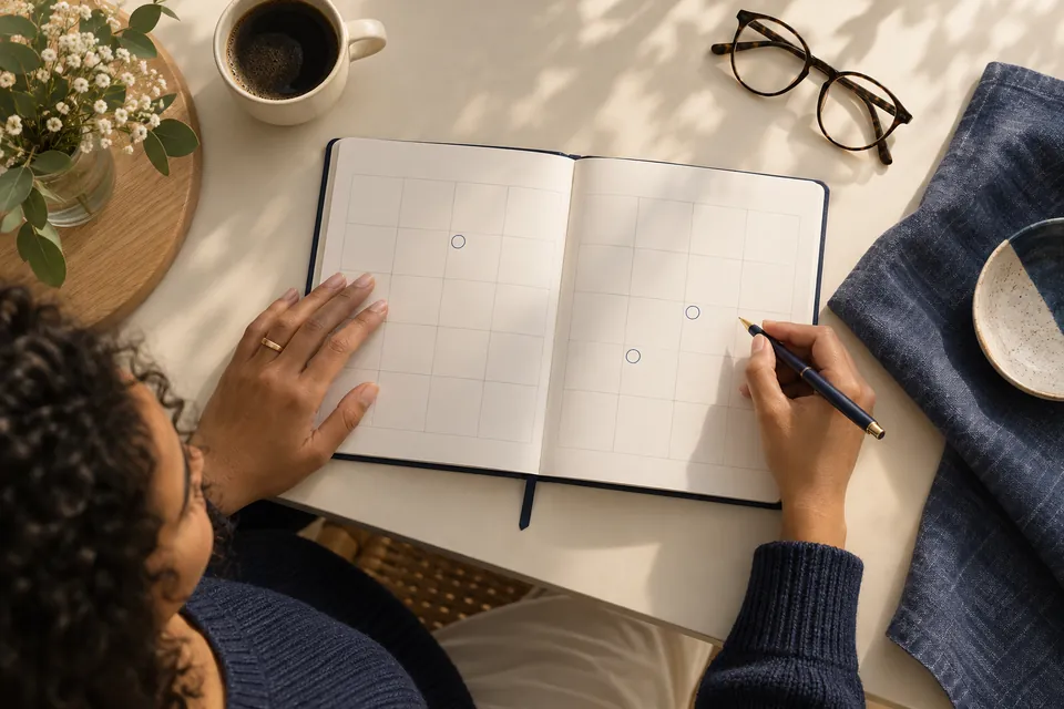 Agenda e materiais de planejamento organizados sobre uma mesa (imagem ilustrativa).