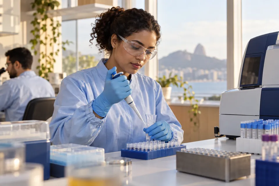Profissional trabalha com amostras em laboratório de genética (imagem ilustrativa).